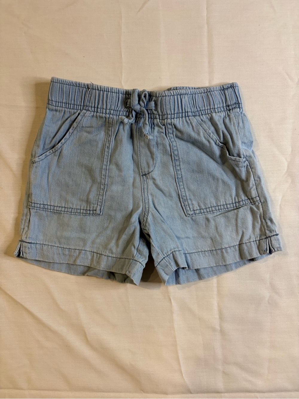 Light Blue Drawstring Casual Kids Shorts
